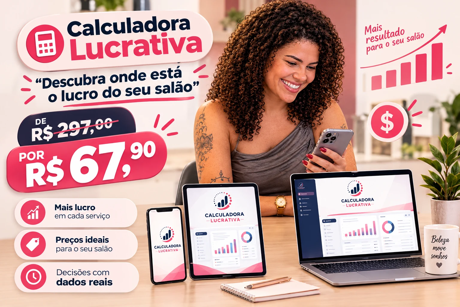 Método Além da Cadeira, descubra onde está o lucro do seu salão. Oferta especial de lançamento, com preços ideais para o seu salão, mais lucro em cada serviço e decisões tomadas com dados reais.